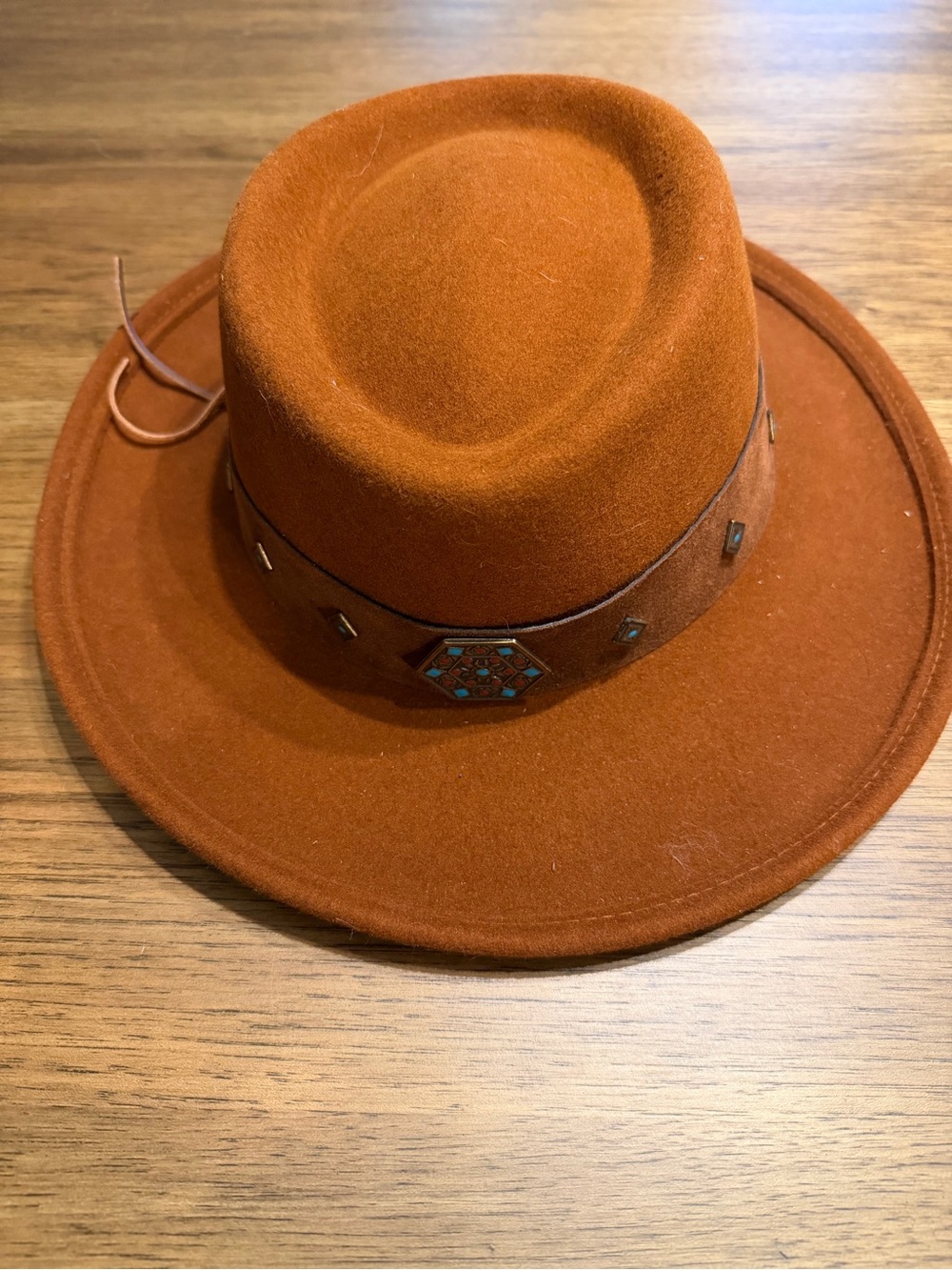 Bailey Of Hollywood Rust-Orange Felt Fedora with Turquoise-Accent Band